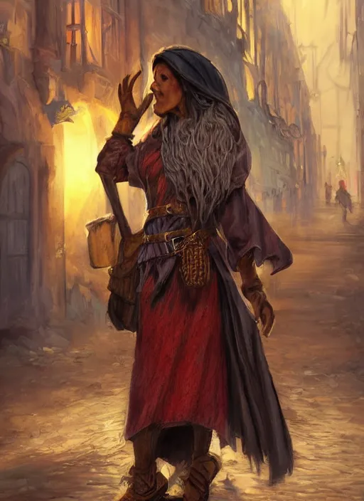 Prompt: female immigrant poor beggar on the streets, ultra detailed fantasy, dndbeyond, bright, colourful, realistic, dnd character portrait, full body, pathfinder, pinterest, art by ralph horsley, dnd, rpg, lotr game design fanart by concept art, behance hd, artstation, deviantart, hdr render in unreal engine 5