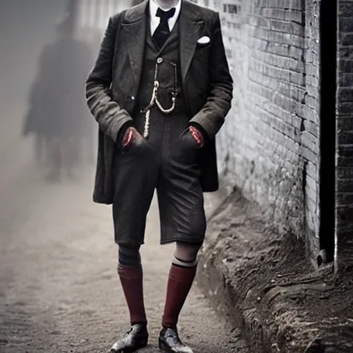 Image similar to photo of a british young man wearing peaky blinders outfits,