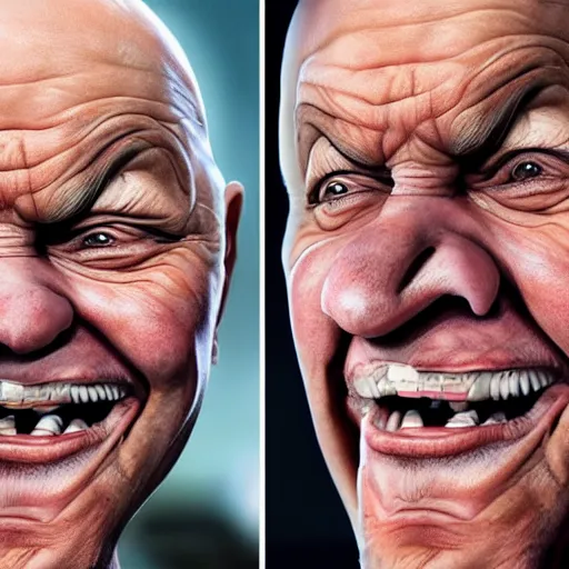 Prompt: Caricature portraits done of Hide the Pain Harold, realistic, hyperrealistic, very realistic, highly detailed, very detailed, extremely detailed, detailed, oil painting, digital art, trending on artstation