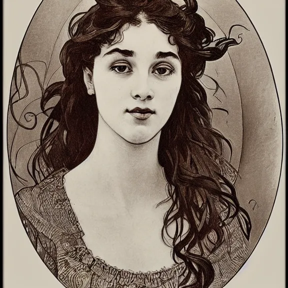 Prompt: a highly detailed beautiful portrait in the style of charles dana gibson and in the style of alphonse mucha.