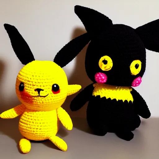 Prompt: crocheted plush toy of emo pikachu