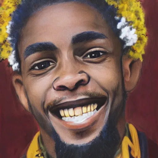 Image similar to a realistic portrait of Jah Shaka smiling