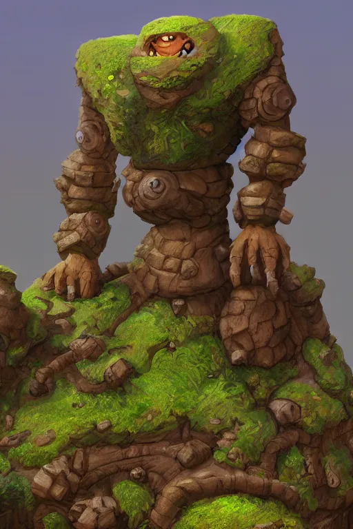 Image similar to zelda fantasy art giant golem troll wood rock greeble gemstone, global illumination ray tracing hdr fanart arstation by sung choi and eric pfeiffer and gabriel garza and casper konefal