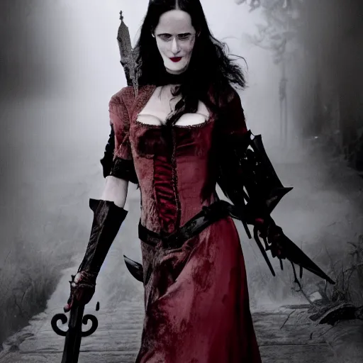 Image similar to photo of full shot photo of eva green as a vampire warrior with weapons