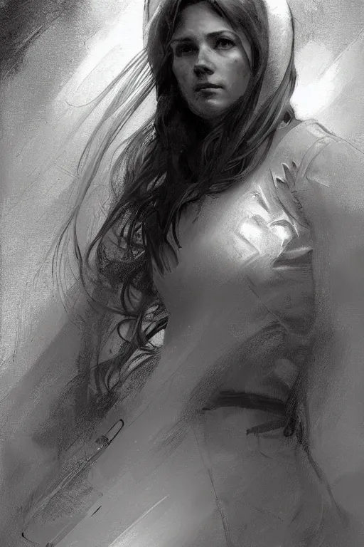 Image similar to portrait pencil sketch of female astronaut by jeremy mann and alphonse mucha, fantasy art, realistic drawing, dynamic lighting, artstation, poster, volumetric lighting, very detailed faces, 4 k, award winning