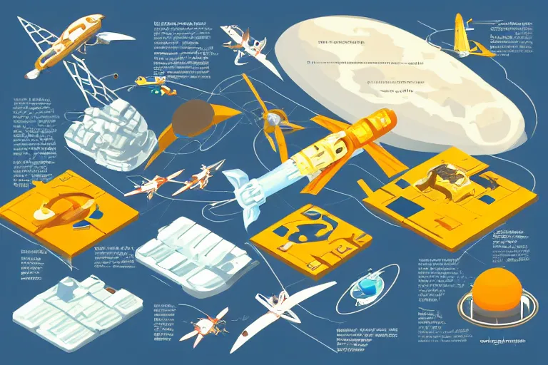 Prompt: Infographic of Space travel, concept art, industrial sci-fi, technical drawing, vector art, isometric illustration