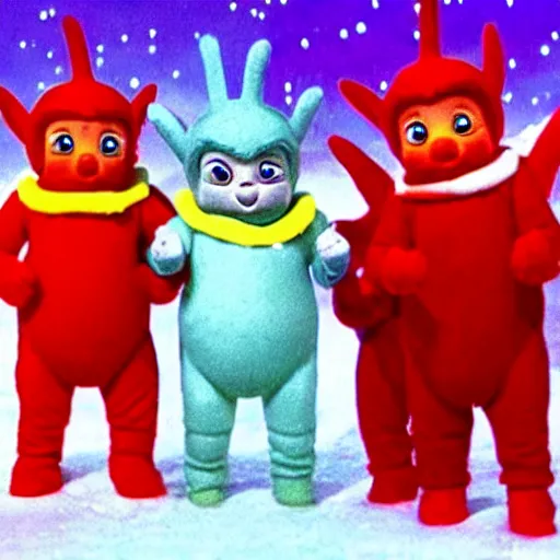 Prompt: wham! last christmas music video with teletubbies