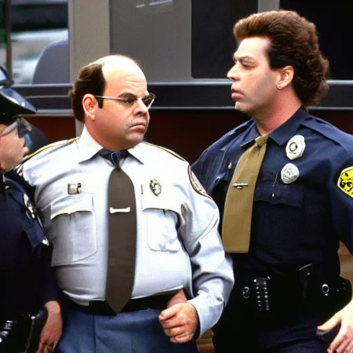 Prompt: George Costanza being arrested by Kramer