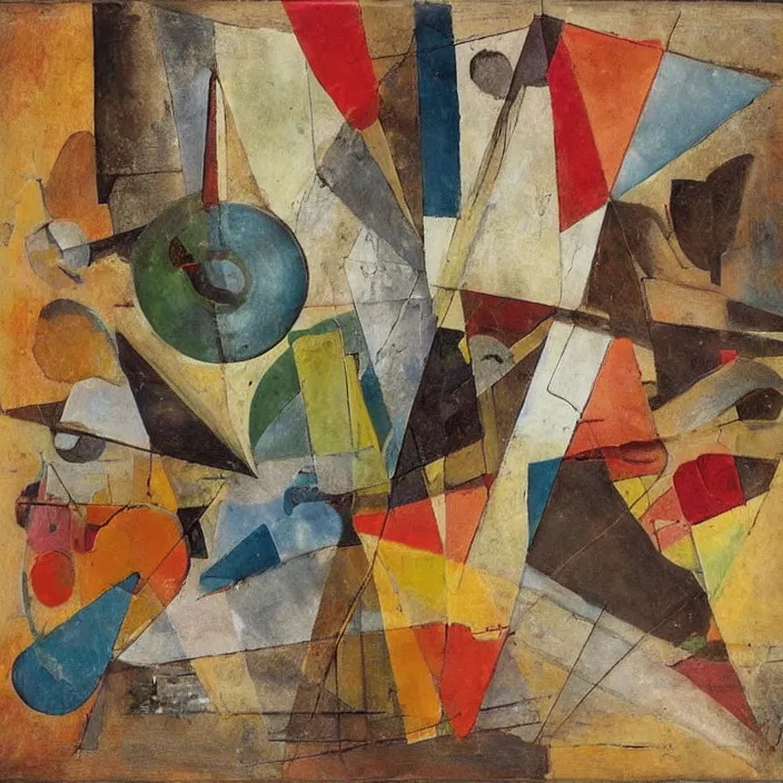 Prompt: an artwork by kurt schwitters, mix of geometric and organic shapes, both bright and earth colors, mixed media
