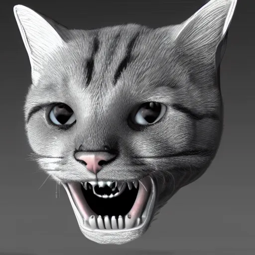 Prompt: Cat with sharp teeth, 3d, ray traced, high detail