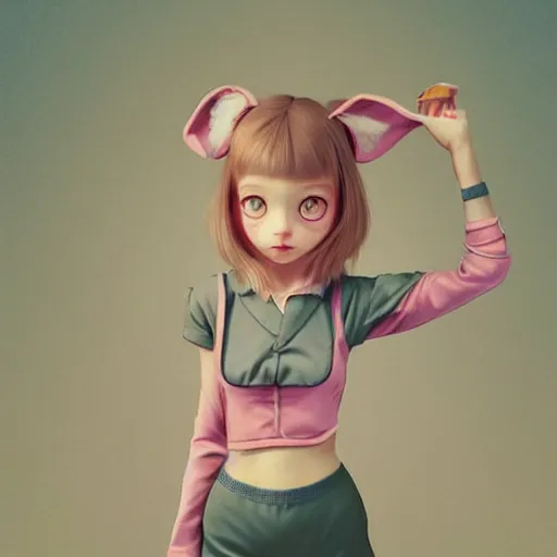 Image similar to little bunny girl in pajama. digital artwork made by ilya kuvshinov, inspired by zootopia and balthus, highly detailed, realistic,