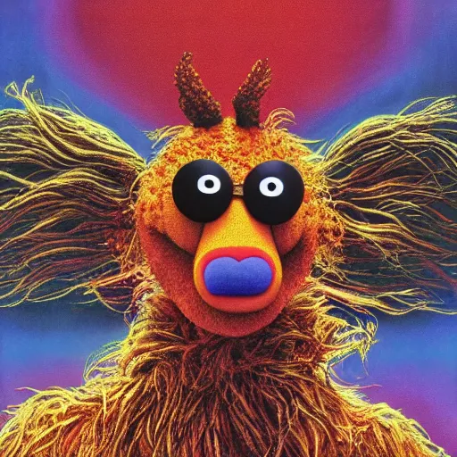 Image similar to animal the muppet on tool album cover, 8 k resolution hyperdetailed scary dystopian surrealism style of alex grey