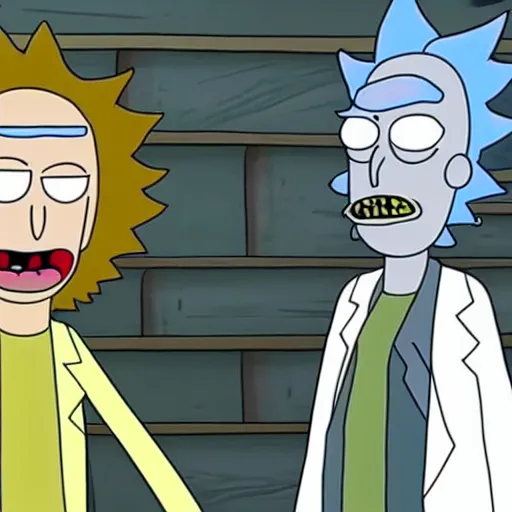 Image similar to rick and morty played by christopher walken and michael cera live action 4 k movie