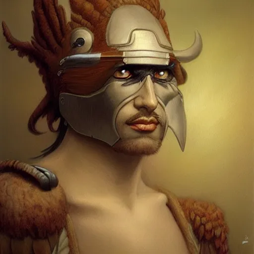 Image similar to portrait of a humanoid avian warrior, by Gerald Brom on Artstation