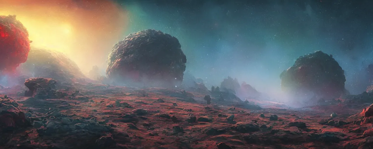 Image similar to ” small hostile barren and dead asteroid, [ cinematic, detailed, epic, widescreen, opening, establishing, mattepainting, photorealistic, realistic textures, octane render, art by paul lehr ] ”