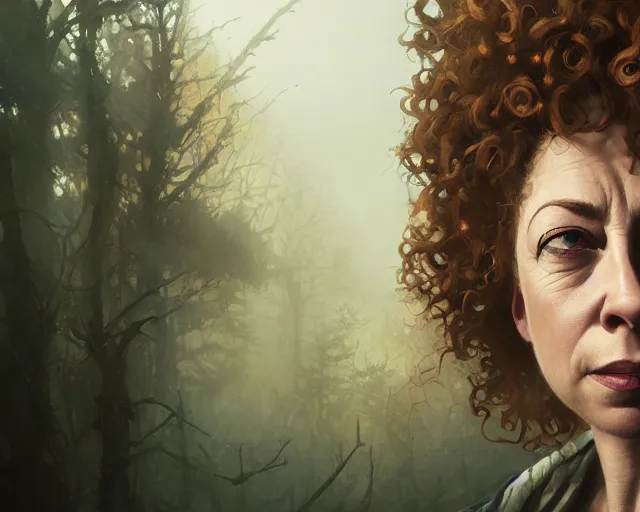 Image similar to highly detailed portrait of alex kingston, in the walking dead, stephen bliss, unreal engine, fantasy art by greg rutkowski, loish, rhads, ferdinand knab, makoto shinkai and lois van baarle, ilya kuvshinov, rossdraws, tom bagshaw, global illumination, radiant light, detailed and intricate environment