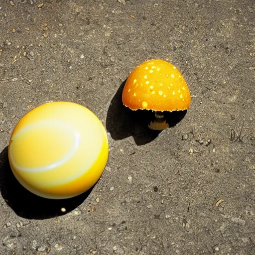 Prompt: a toadstool that looks like a fried egg. nature photography.