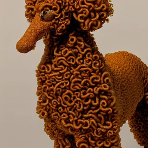 Prompt: a noodle poodle a poodle made out of noodles, realistic, hyperrealistic, ultra realistic, real, real world, highly detailed, very detailed, extremely detailed, intricate details, 8 k resolution, hd quality