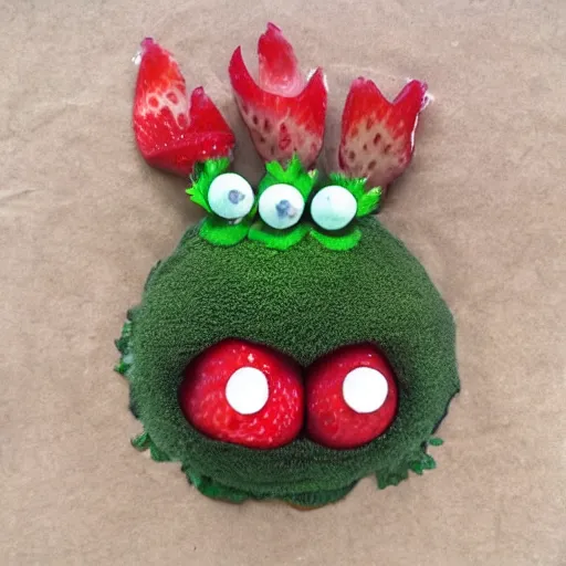 Image similar to strawberry creature with multiple eyes