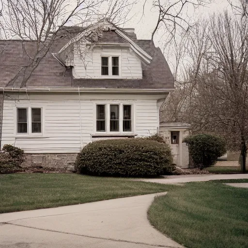 Prompt: house in wheaton, il. photographed with leica summilux - m 2 4 mm lens, iso 1 0 0, f / 8, portra 4 0 0