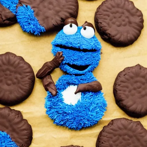 Prompt: chocolate cookie monster rampaging through New York