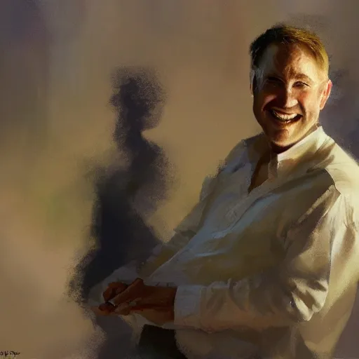 Image similar to a happy white man, painted by Craig Mullins