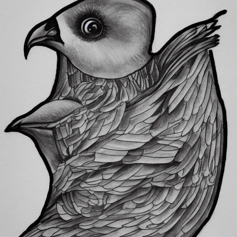 Image similar to new school pigeon tattoo design! dream tattoo of a common nyc street pigeon, stylized