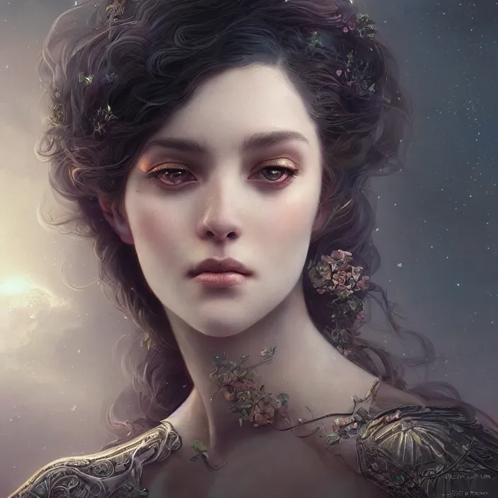 Image similar to a beautiful digital painting of a princess, princess, the moon behind her, intricate, cinematic lighting, highly detailed, digital painting, concept art, smooth, sharp focus, illustration, art by tom bagshaw, artgerm and greg rutkowski