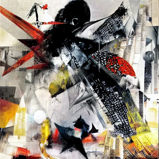 Prompt: the progressive rasterization of a bird, oil on canvas by dave mckean and yoji shinkawa and roberto matta