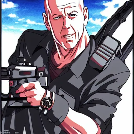 Image similar to bruce willis as anime character, anime art