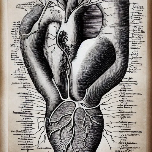 Image similar to anatomical diagram of the human heart, schematic, technical diagram, black paper, exceedingly insanely intricate, davinci, circuits, infographic, blueprint, illuminated manuscript, hand drawn, sketch, aspect 8 5 : 1 1 0