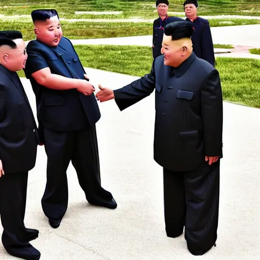 Image similar to lil uzi vert shaking hands with Kim jong un. Picture taken to show them in front of an explosion