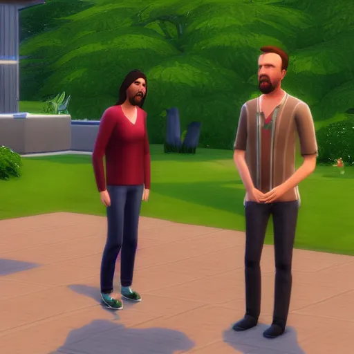 Image similar to sims 4 screenshot of walter white and jesse pinkman