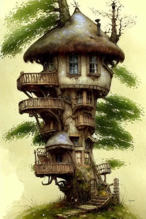 Image similar to (((((1950s fairy tale cottage tree house . muted colors.))))) by Jean-Baptiste Monge !!!!!!!!!!!!!!!!!!!!!!!!!!!