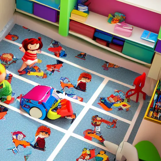 Prompt: mafalda as a plastic toy in the floor of a children room, detailed, 4k resolution - n 4