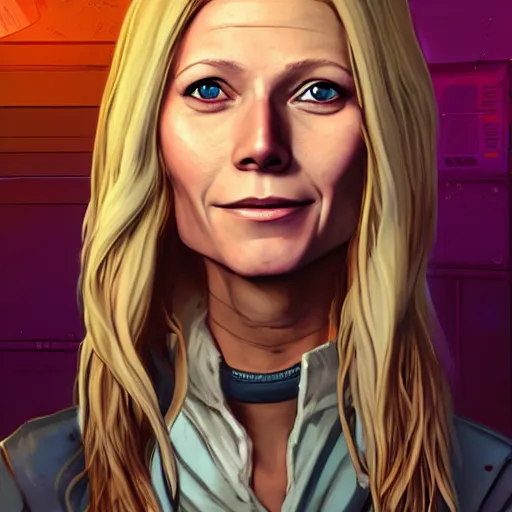 Image similar to gwyneth paltrow portrait, borderlands, tales from the borderlands, the wolf among us, comic, cinematic lighting, studio quality, 8 k