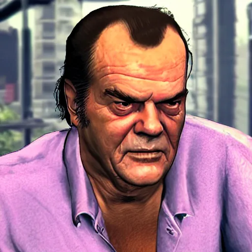 Prompt: jack nicholson in the style of gta 5