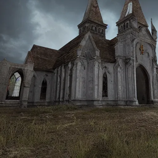 Prompt: abandoned european church, realistic, highly detailed, hd, unreal engine, guillermo del toro