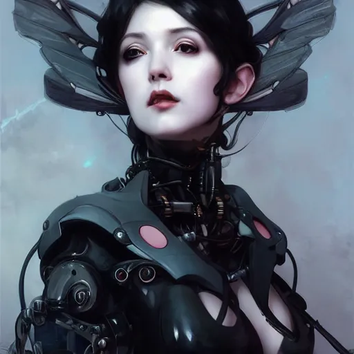 Image similar to Beautiful pale goth cyborg girl with mechanical wings and many wires, masterpiece 4k digital illustration by Ruan Jia and Mandy Jurgens and Artgerm and william-adolphe bouguereau, highly detailed, trending on artstation, award winning,