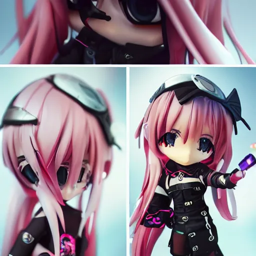 Image similar to portrait of a anime and chibi very cute doll by super ss, cyberpunk fashion, nendoroid, kawaii, cyberpunk fashion, character modeling, maximalist sculpted design, toy design, substance 3 d painter, vray, soft vinyl, trending in artstation