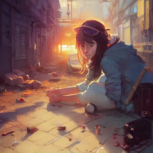 Prompt: Highly detailed full-body portrait of homeless Cristin Milioti, fantasy art by Greg Rutkowski, Loish, Rhads, Makoto Shinkai and Lois van baarle, ilya kuvshinov, rossdraws global illumination, radiant light, detailed and intricate environment