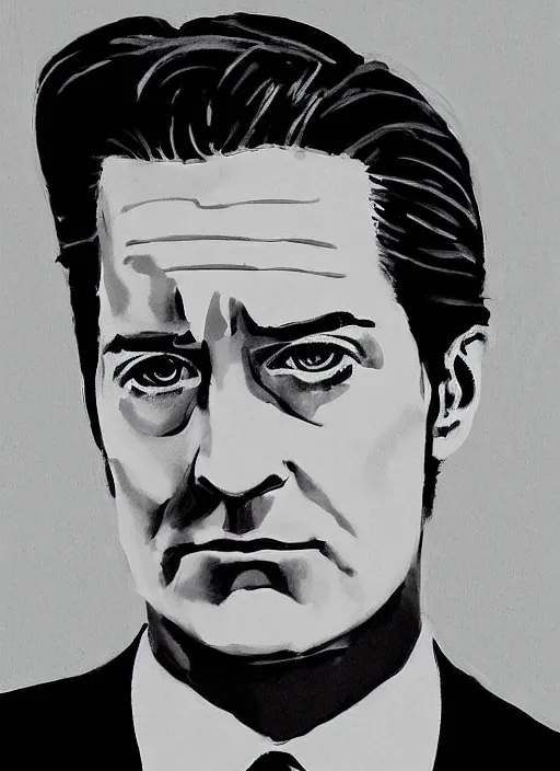 Prompt: portrait of kyle maclachlan as dale cooper by birney lettick