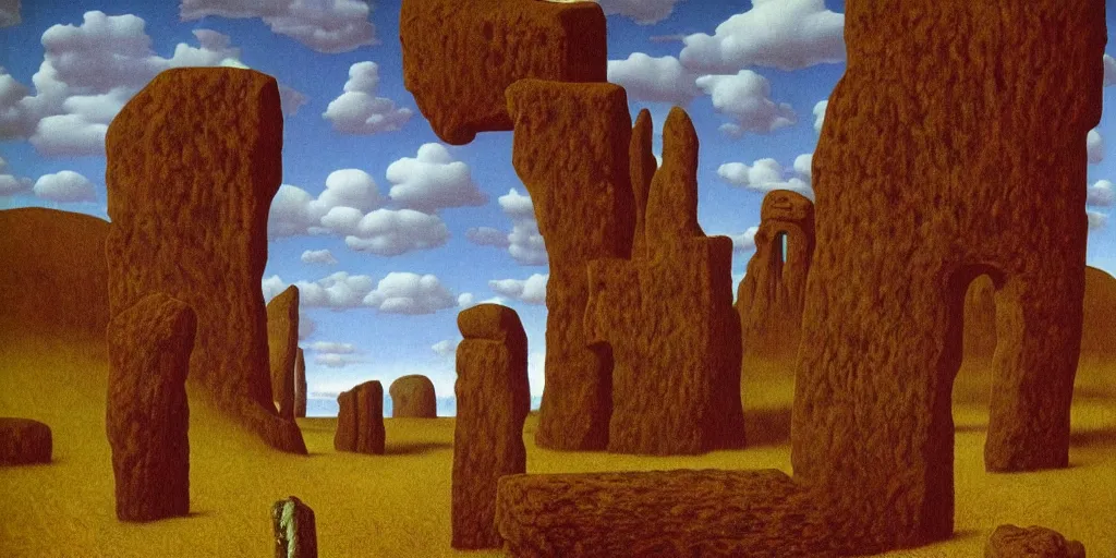 Image similar to Megalithic Monolithic in taiga landscape by Richard Corben, by René Magritte, surrealism, gothic, baroque