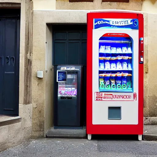 Prompt: baguette vending machine in street