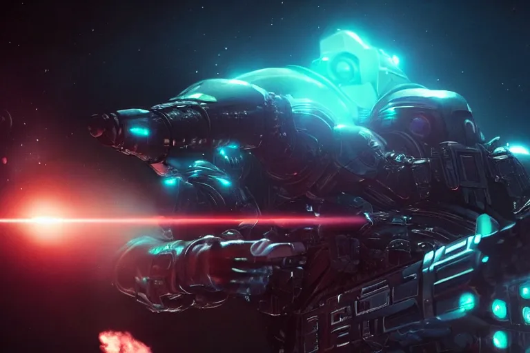 Image similar to VFX movie of a futuristic inhuman alien spacemarines in future spaceship, firing gun at space pirates detailed creature skin neon lighting by Emmanuel Lubezki