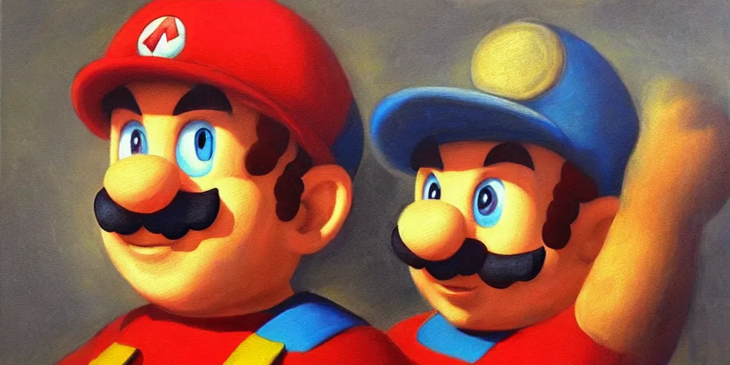 Prompt: oil painting portrait of Super Mario by Leonardo da Vinci