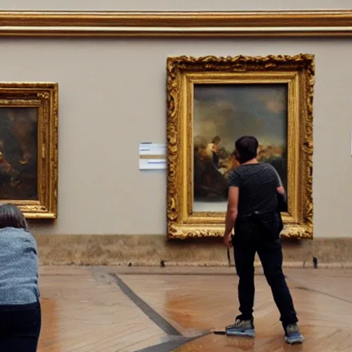 Image similar to rioters destroying art inside the louvre