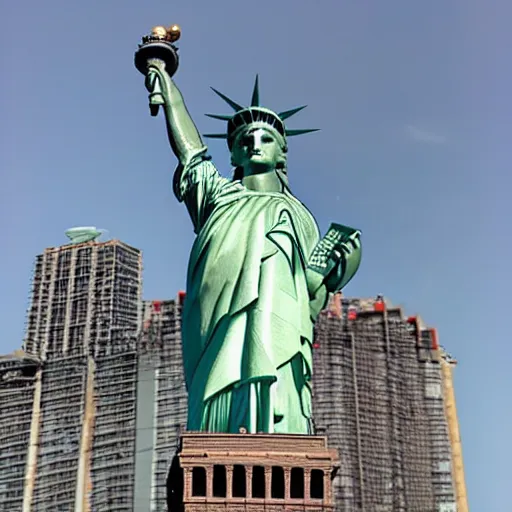 Image similar to photo of the statue of liberty as a taiwanese asian in taipei, copper cladding