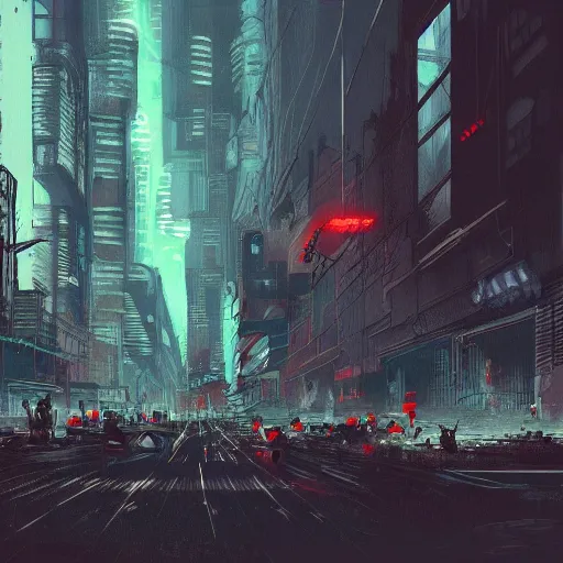 Prompt: A dark painting of a cyberpunk city infested with giant pigeons, trending on art station