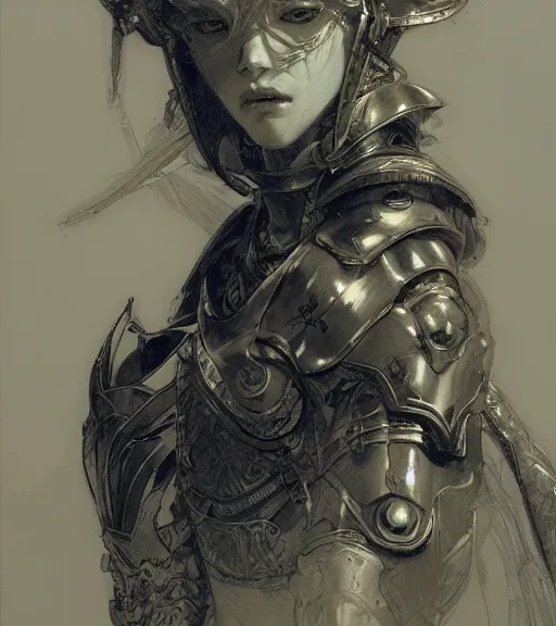 Image similar to portrait of anime woman in armor, pen and ink, intricate line drawings, by craig mullins, ruan jia, kentaro miura, greg rutkowski, loundraw